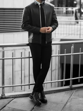 کاپشن چرم طبیعی مشکی j152