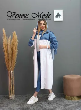 مانتو بلند ترکیبی کمرگت