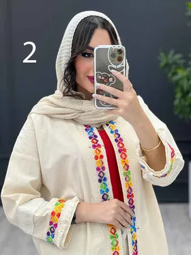 مانتو لینن نچرال پولک دوزی پایین ریش
