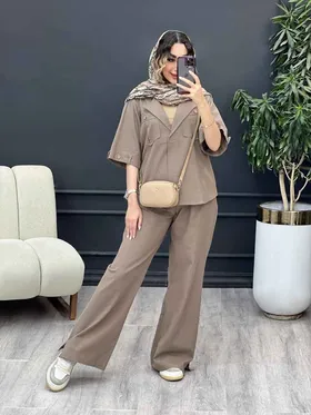 ست مانتو وشلوار جلو بسته دلوان