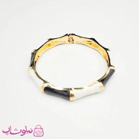 دستبند زنانه مدل بامبو (استخوانی) مشکی سفید کد 2498