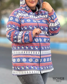 هودی زنانه سایز بزرگ طرح گوزن و برف