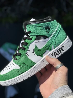 کفش جردن 1 زنانه کاستوم طرح Green Cartoon Fade