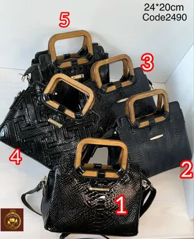 کیف دستی ورنی دسته چوبی