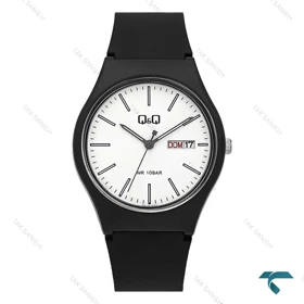 ساعت کیو کیو مردانه دو تقویمه صفحه سفید بند رابر مشکی QQ-7766-G