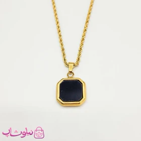 گردنبند سنگ اونیکس مشکی با زنجیر طنابی طلایی کد 300