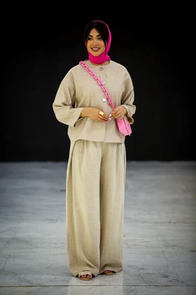 مانتو کتان لمه خطی 4 دکمه