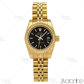 ساعت رولکس دیت جاست زنانه طلایی مشکی ایندکس خطی اسمال 106745