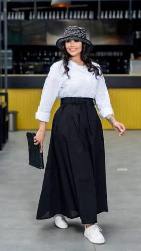 دامن 3 پیل کمربند دار مدل پناه  کد 50281 (مشکی)