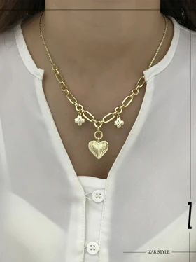 گردنبند آویز ونکلیف و قلب بافت‌دار