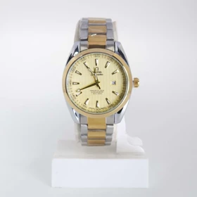 ساعت مچی مردانه اومگا Omega تاریخ دار با ماندگاری رنگ بالا (بند نقره ای طلائی با صفحه طلائی)