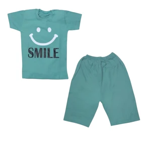 ست تیشرت آستین کوتاه و شلوارک بچگانه مدل لبخند کد PJ1152 رنگ سبز