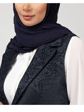 وست بلند زنانه ژاکارد مجلسی جیب نما یقه انگلیسی 70104