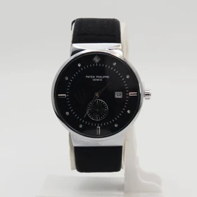ساعت مچی زنانه پتک فیلیپ Patek Philippe موتور کوارتز باکیفیت و طراحی زیبا (بند مشکی صفحه مشکی قاب نقره ای)