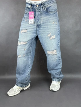 شلوار نیم بگ مردانه آبی کثیفشور زاپ‌دار 124