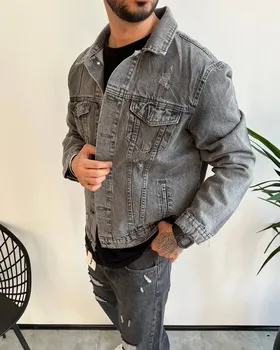 کت جین مردانه طوسی BERSHKA