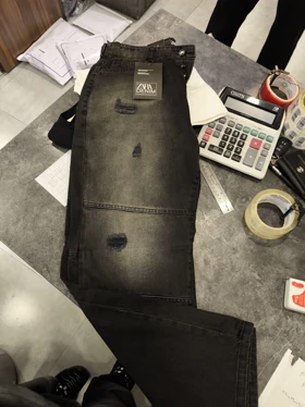 شلوار جین فول بگ تینک گازوییلی با افکت دیسترس و واریاسیون خاکستریمشکی کد 41273