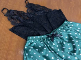 ست نیمتنه گیپور و شلوارک طرح قلب 007