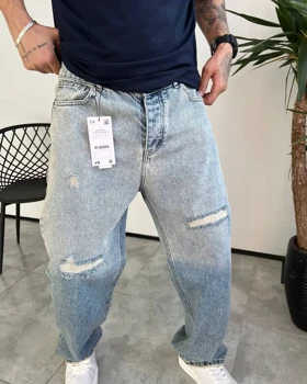شلوار بگ آبی یخی زاپ‌دار ZARA