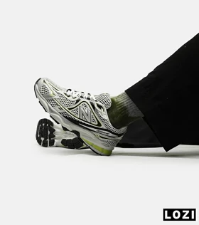 کفش کتانی مردانه و زنانه سفید نقره ای لیمویی NEW BALANCE 1064