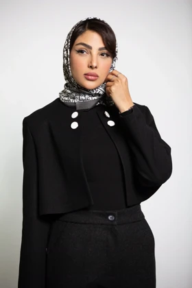 پالتو کت کراپ یقه گرد (مشکی)