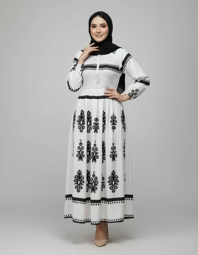 پیراهن ساحلی وارداتی طرح نقشینه 7309 (سفید)