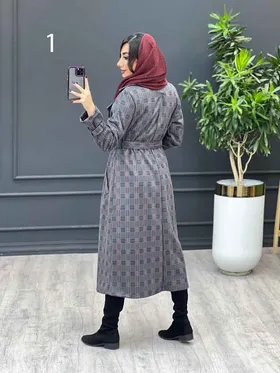 پالتو چهارخونه بلند آستین سگک