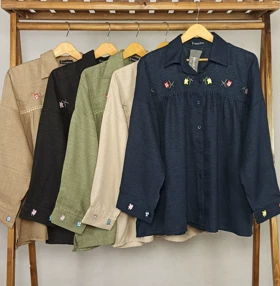 شومیز عروسکی گلدوزی (MD-1-2661) (سورمه ای)