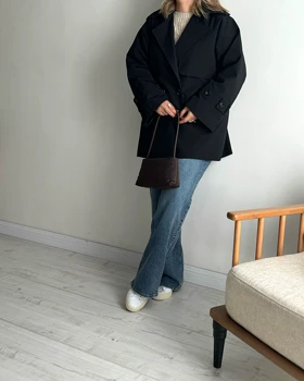 ترنچ کت Drop قد کوتاه (مشکی) (اوتلت) 5