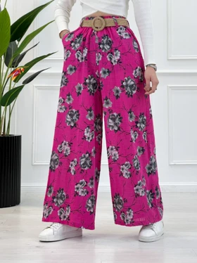 شلوار بگ طرحدار زنانه گلرخ (سرخابی)