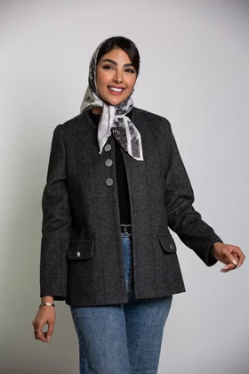 پالتو کت یقه گرد جناقی دکمه نما