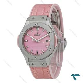 ساعت هابلوت زنانه استیل بند چرم طرح دار صورتی Hublot-7598-L