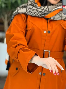 مانتو کتان آستین سگک کمردار