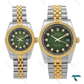 ساعت رولکس ست دورنگ طلایی صفحه سبز مشکی ایندکس نگین Rolex-7983-S