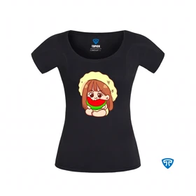 تیشرت ضدتعریق زنانه مشکی طرح دختر بچه کلاه زرد