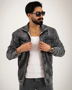 کت جین مردانه باکسی زیپ‌دار_کد4632