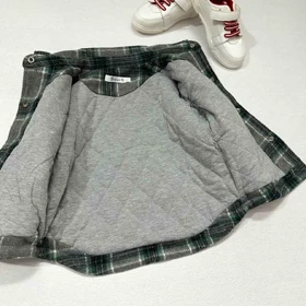 کت پشمی چهارخونه سبز طوسی بچه گانه