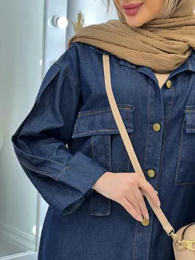 مانتو جین دو جیب آستین پاکتی