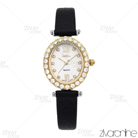 ساعت الکسا اسپشیال A2008 زنانه قاب دورنگ طلایی دور نگین بند چرمی 106220