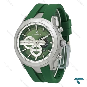 ساعت رومانسون مردانه کورنوگراف دار سیلور بند رابر سبز Romanson-8258-G