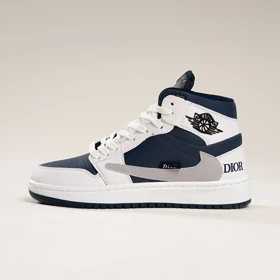 جردن وان ترویس دیور ساق‌دار سفید سرمه ای (Air Jordan 1 Travis Scott Dior High Blue Navy)