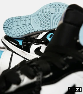 کفش کتانی ساق‌دار مردانه و زنانه آبی سفید مشکی NIKE jordan 1