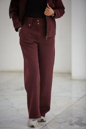 شلوار بگ دو دکمه (زرشکی)