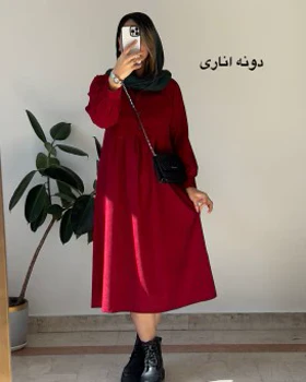 پیراهن مانتویی پاییزه آنیل جیب‌دار