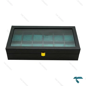 باکس ساعت 12 تایی چرمی مشکی سبز Watches-Box-12-7818-U