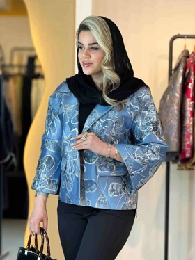 کت ژاکارد آستین رکلان آبی 120513