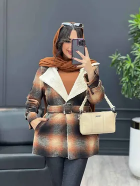پالتو چهارخونه یقه خز