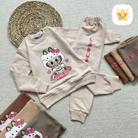 بلوز شلوار دخترانه جنس پنبه مدل لبوبو TT مناسب 9 تا 12 سال