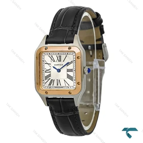 ساعت زنانه کارتیه دومونت دورنگ رزگلد بند چرم مشکی Cartier-8307-L