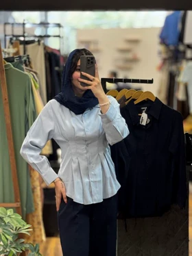 شومیز پشت بندی کتان سیلک_5213 (آبی)